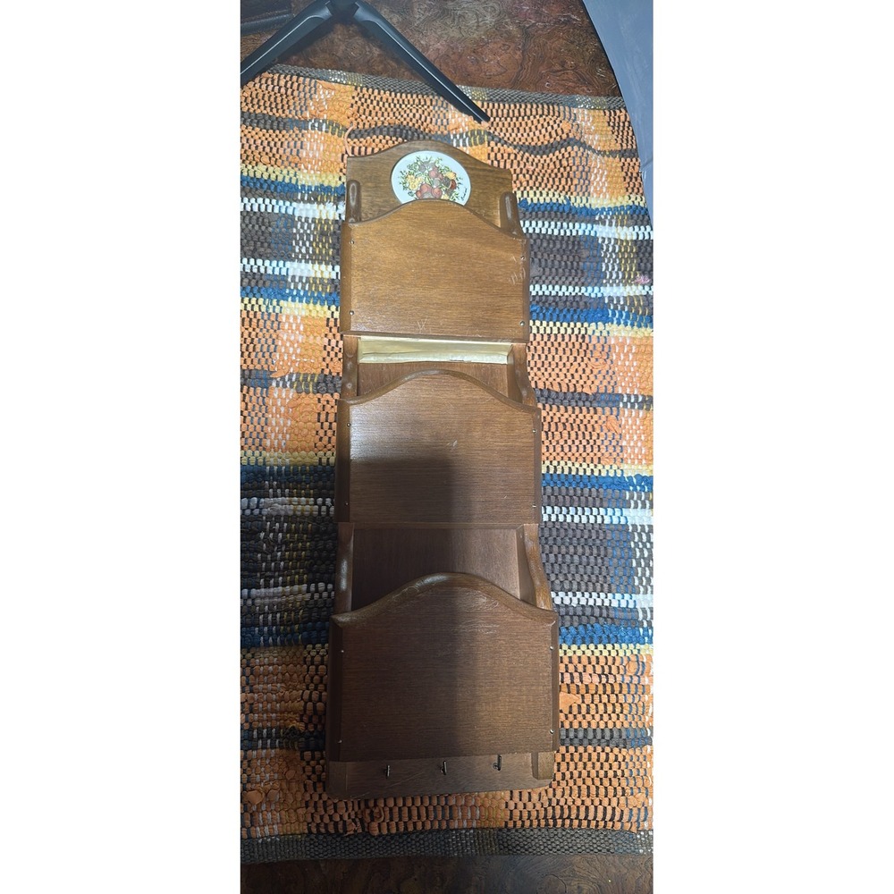Vintage Wood Wall Mount Mail Letter Rack Organizer Key Holder Entryway Decor